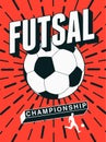Futsal championship poster, logo, emblem design. Vector illustration.
